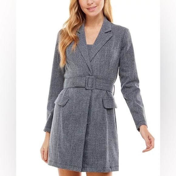 NWT CITY STUDIOS Juniors' 2-Piece Belted Jacket & Dress Set blue size 1 - Picture 2 of 13